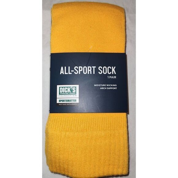 DICK'S ALL-SPORT SOCK GOLD moisture wicking Arch support NWT size large - Picture 1 of 3